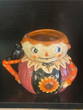 Parker Orange, Black and Cream Scarecrow Ceramic Mug with Sunflower